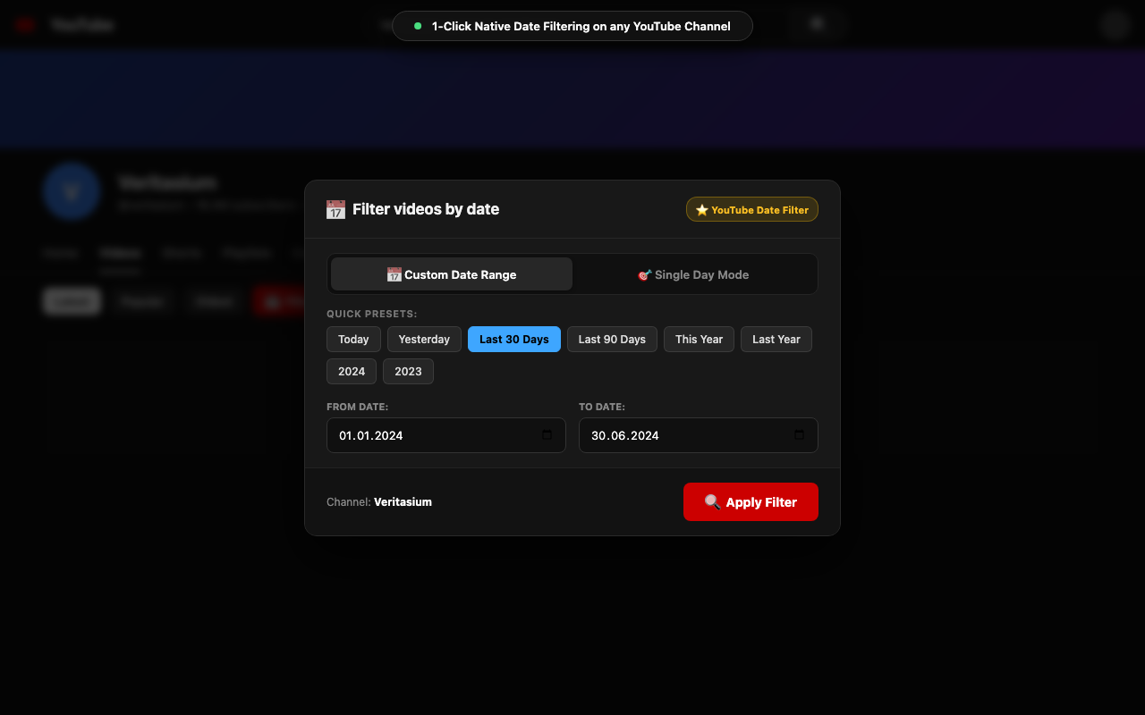 YouTube Date Filter Modal Screenshot